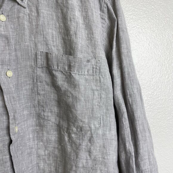 Barbour Dress Tartan Linen Shirt Mens Large Gray Check Cuff Kenneth Button Up - Picture 9 of 12